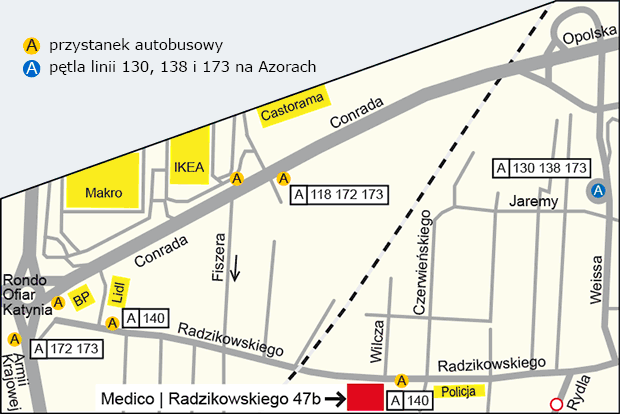 Plan dojazdu do Radzikowskiego 47b